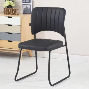 Vertical Striped PU Leather Seat Back Polished Chrome Sled Base Stackable Design Modern Company Meeting Room Conference Chair