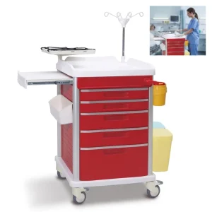 Veterinary ABS Mobile Medical Cart for Animal Hospital Multi Drawer Crash Trolley with IV Pole & Bins