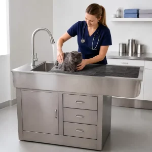 Veterinary Multifunction Grooming and Treatment Table with Integrated Faucet and Durable Stainless Steel Body