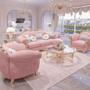 Victorian Luxury Wood Sectional Velvet Sofa Set for High End Mall Villa Living Rooms