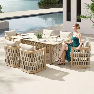 Villa Courtyard Garden Outdoor Teak Tables and Chairs Patio Resorts All-weather Waterproof and Sunscreen Long Table