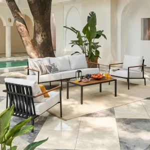 Villa Hotel Outdoor Furniture Set Modern Aluminum Garden Patio Balcony Wooden Sofa Sets