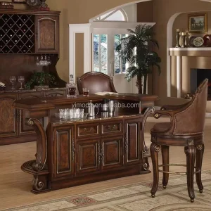 Vintage Antique Wine Cabinet Bar Cabinet with Storage Table for Home Bar Wine Counter Furniture in Teak Wood Bar Counter