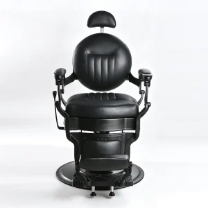 Vintage Barber Chair Antique Style Black PU Leather Heavy Duty Hydraulic Reclining Salon Chair for Professional Barber Shop