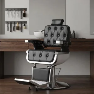 Vintage Barber Chair PU Leather Antique Design Salon Chair Adjustable Footrest 360 Degree Rotation Hydraulic Hairdressing Chair