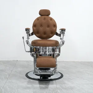 Vintage Barber Chair Retro Salon Chair Button Tufted Burgundy Leather Styling Chair Chrome Heavy Duty Hydraulic Barber Chairs