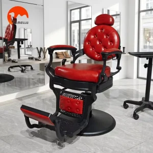 Vintage Barber Chair with Height Adjustable Salon Furniture Reclining Hydraulic Pump for Barber Shop Bedroom Hotel Made of Steel