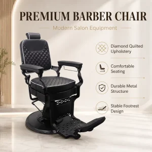 Vintage Black High Back Barber Chair Hydraulic Salon Chair with Black Round Base Footrest and Headrest
