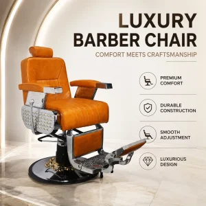 Vintage Brown High Back Barber Chair Hydraulic Salon Chair with Chrome Round Base Footrest and Headrest