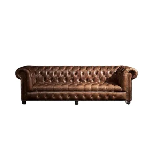 Vintage Brown Leather Chesterfield 3 Seater Sofa with Deep Button Tufting
