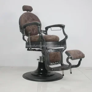 Vintage Color Luxury Barber Chair Round Base Round Back Cushion Reclining Hydraulic Barber Chair for Men Shaving