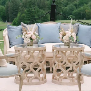 Vintage Design Round Wood Table Glass Table Top Coffee Table for Wedding Events