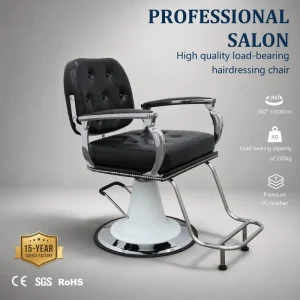 Vintage Ergonomic Barber Chair Hydraulic Salon Styling Chair Reclining Backrest PU Leather Seat 360 Degree Swivel for Barber