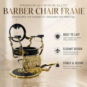 Vintage Gold Barber Chair Frame Metal Base Structure with Footrest for Barber Shop and Salon Equipment