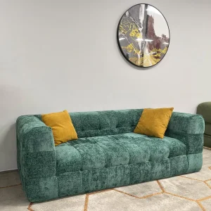 Vintage Green Cube Tufted Accent Sofa Ergonomic Support Vacuum Pack Floor Couch for Apartment Hotel Lounge Area