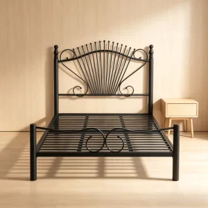 Vintage Heavy Duty Metal Bed Frame with Decorative Headboard and Footboard Platform Bed No Box Spring Needed for Hostel and Home
