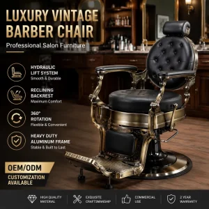 Vintage Hydraulic Barber Chair Luxury Reclining Barber Shop Chair Aluminum Frame Salon Furniture Hair Cutting Equipment for Men