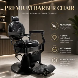Vintage Hydraulic Barber Chair Professional Salon Styling Chair PU Leather Reclining Hair Cutting Chair Heavy Duty Black