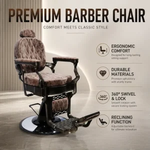 Vintage Hydraulic Barber Chair Professional Salon Styling Chair PU Leather Reclining Hair Cutting Chair Heavy Duty Bronze