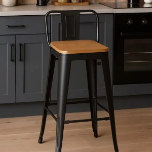 Vintage Industrial Adjustable Bar Stool Iron Frame Wood Top Heavy Duty Seating for Home Bar Dining Restaurant Cafe Kitchen