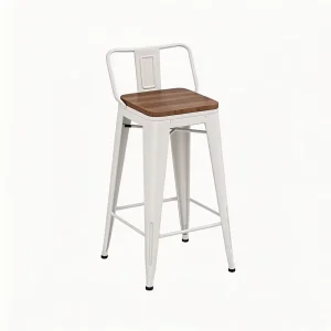 Vintage Industrial Backrest Metal Bar Chair Square Wood Seat Stackable Iron Counter Stool for Bistro Pub Home Island