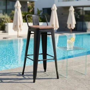Vintage Industrial Bar Chair Leisure White Iron Frame Detachable Seat Stackable Design Bar Chair for Indoor Decor Workshop