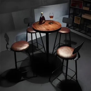 Vintage Industrial Design Solid Wood Bar Stool High Chair with Round Table for Home Bar Hotel Commercial Use