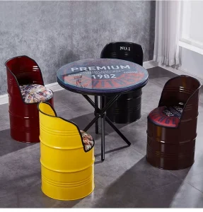 Vintage Industrial Metal Drum Chair Creative Barrel Stool for Bar Cafe & Storage