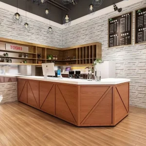 Vintage Industrial Style Bar Counter L Shaped Corner Cashier Desk for Coffee Shop Cafe and Milk Tea Bar