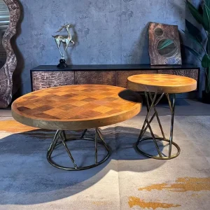 Vintage Industrial Style Cafe Hand Forged Metal Coffee Table and Side Table Perfect for Living Rooms Hotels Villas and Guesthouses