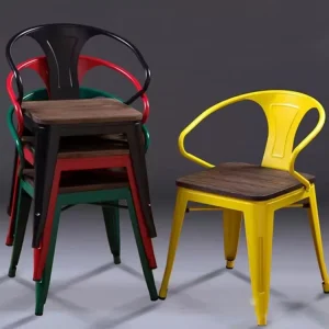 Vintage Industrial Style Stackable Colorful Iron Sillas Para Restaurante Metal Arm Bistro Tolix Chair for Cafe and Restaurants