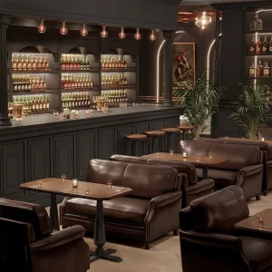 Vintage Leather Commercial Bar Sofa American Theme Restaurant Furniture Whiskey Music Dining Cafe Table Restaurant Set Guangdong