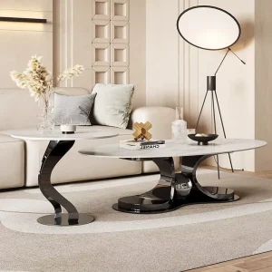 Vintage Light Luxury Modern Simple Design Steel Coffee Table Set Slate Top Multifunction Easy Clean Home