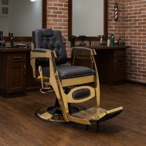 Vintage Luxury Barber Chair with Gold Frame Hydraulic Reclining Salon Chair for Hair Shop