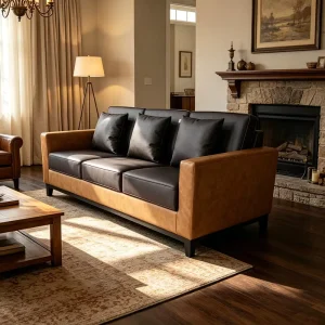 Vintage Luxury Commercial Interior Decoration Hotel Lounge Couch Living Furniture Villa PU Leather Upholstery Three Seater Sofa