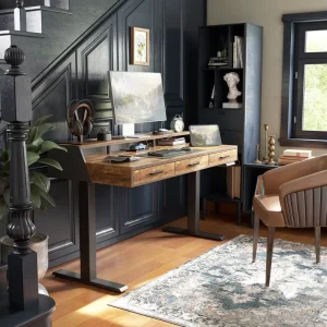 Vintage Modern Work Study Writing Table Desk Computer Desk with Drawers and Storage Shelves for Small Spaces