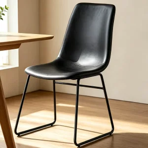 Vintage PU Leather Dining Chair Industrial Sled Metal Leg Kitchen Side Chair for Restaurant Home Dining Room
