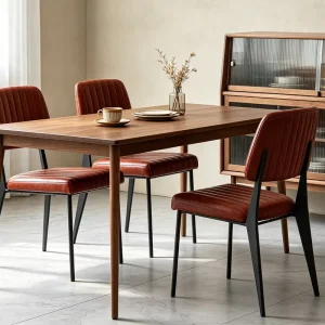 Vintage PU Leather Upholstered Chair Stable Metal for Dining Room Living Room Restaurant Cafe