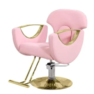 Vintage Pink Barber Chair with Comfortable Backrest Breathable Metal Equipment for Hair Salon and Barber Shop