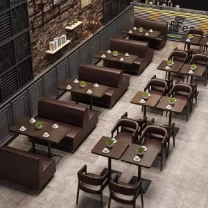 Vintage Restaurant Furniture Leather Booth Seating Wooden Dining Table and Chairs Bench Sofa Set for Coffee Shop Cafe bar Hotel