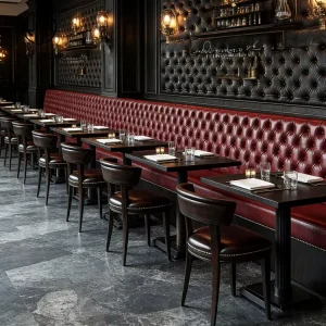 Vintage Restaurant Tufted Leather Banquette Booth Seating Square Wood Table and Chair Set Commercial Furniture