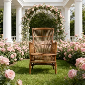 Vintage Retro Designer Rattan High Back Armrest Garden Chair Outdoor for Home Hotel Villa Garden Patio Bistro