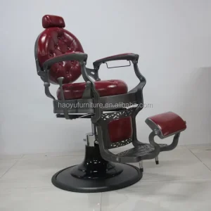 Vintage Round Back Heavy Duty Pump Barber Chair Steel Red and Black