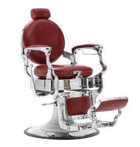Vintage Round Red Barber Chair for Men Durable Metal Design for Hotels and Barbershops
