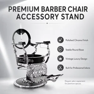 Vintage Silver Black Barber Chair Frame Hydraulic Base with Ornamental Footrest and Headrest Support for Salon Use