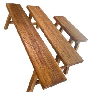 Vintage Solid Elm Wood Long Bench Retro Double Seat Low Dining Stool for Adults Bedroom Entry Victorian Wooden Bench