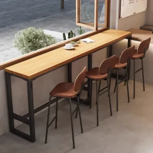 Vintage Solid Wood Popular Kitchen Coffee Shop Restaurant Furniture Metal Bar Table and Bar Chair Set