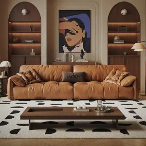 Vintage Style Top Grain Leather Modular Design Elephant Ear Design Sofa Private House Foshan Factory Custom