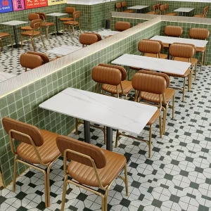 Vintage Stylish High Quality Leather Dining Chair with Tables Cafe Restaurant Furniture Dining Chair Sets