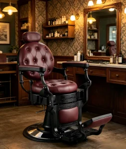 Vintage Tufted Hydraulic Barber Chair Heavy Duty Reclining Salon Chair with 360° Swivel Maroon PU Leather